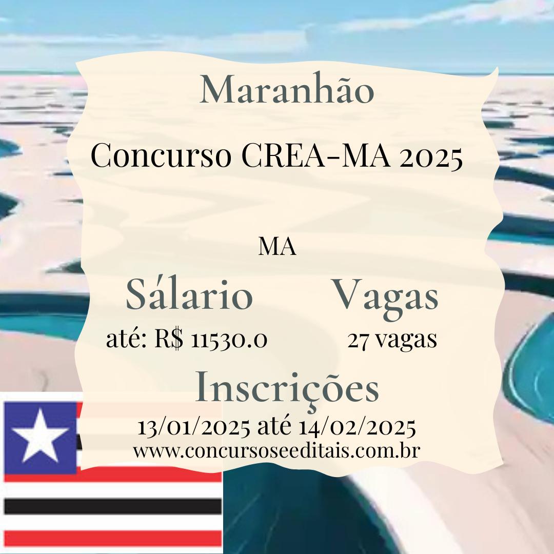 Concurso CREA-MA: 27 vagas abertas! Vários Níveis🚀