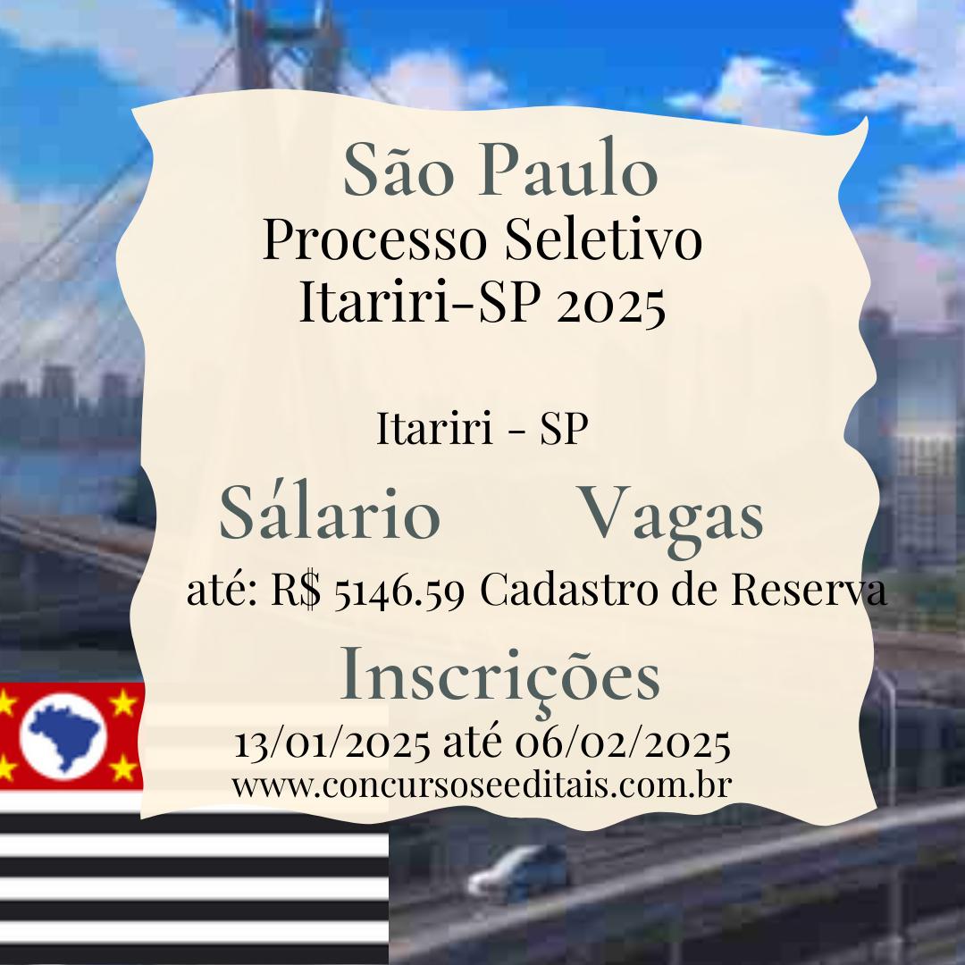 Itariri (SP) Abre Inscrições para Seletivo do Magistério!