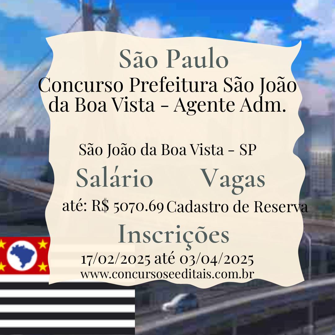 Concurso Público em São João da Boa Vista – SP!